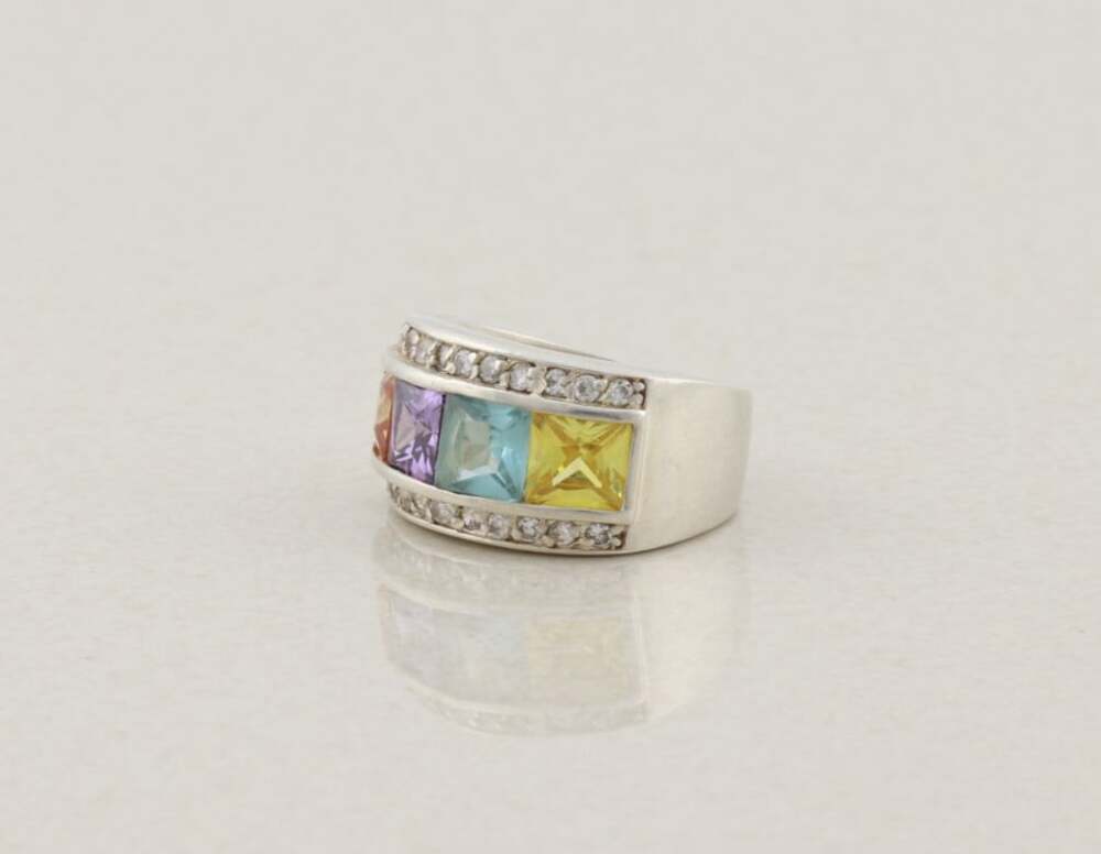 Sterling Silver Multi Color Cubic Zirconia CZ Band Ring Size 7 1/4 - Picture 5 of 7